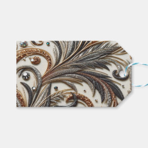 Glittering floral pattern with gemstone gift tags