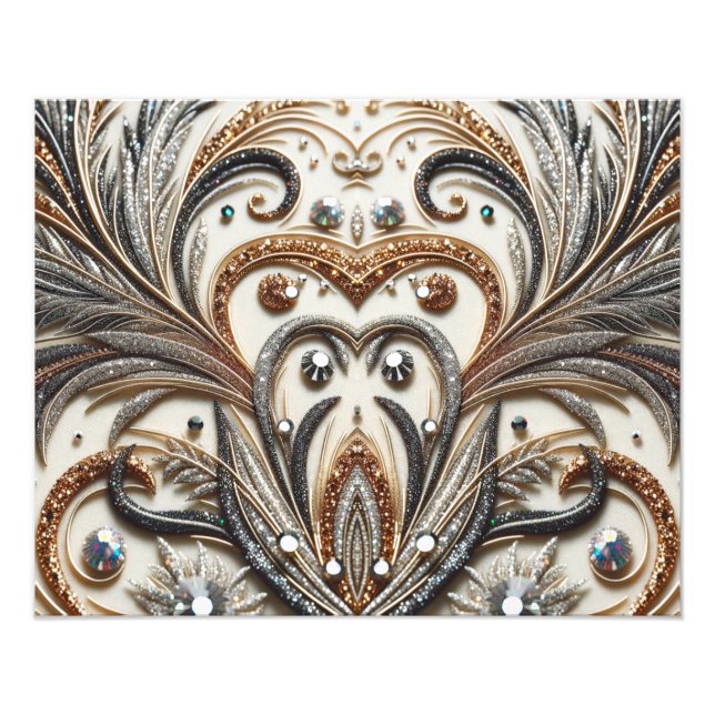Glittering floral pattern with gemstone photo print (Front)