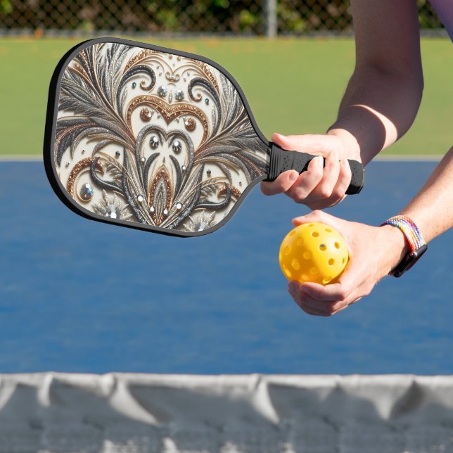 Glittering floral pattern with gemstone pickleball paddle (Insitu)