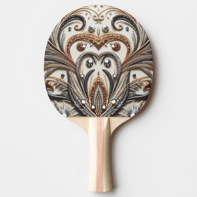Glittering floral pattern with gemstone ping pong paddle (Front)