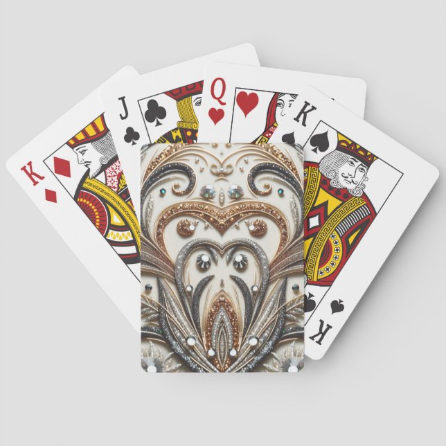 Glittering floral pattern with gemstone playing cards (Back)