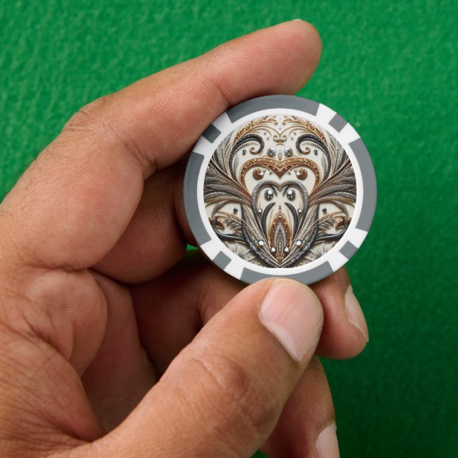 Glittering floral pattern with gemstone poker chips (Hand)