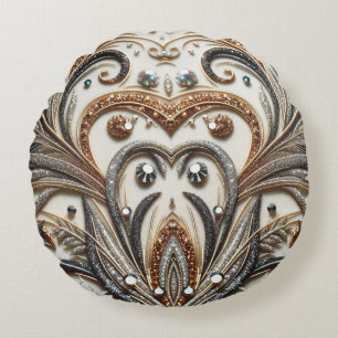 Glittering floral pattern with gemstone round cushion