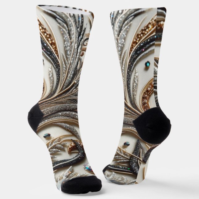 Glittering floral pattern with gemstone socks (Angled)