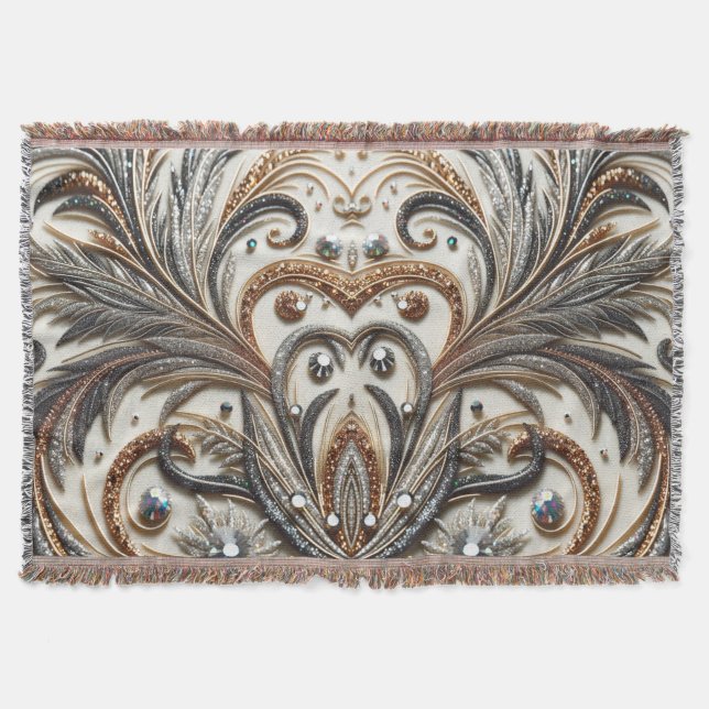 Glittering floral pattern with gemstone throw blanket (Front)