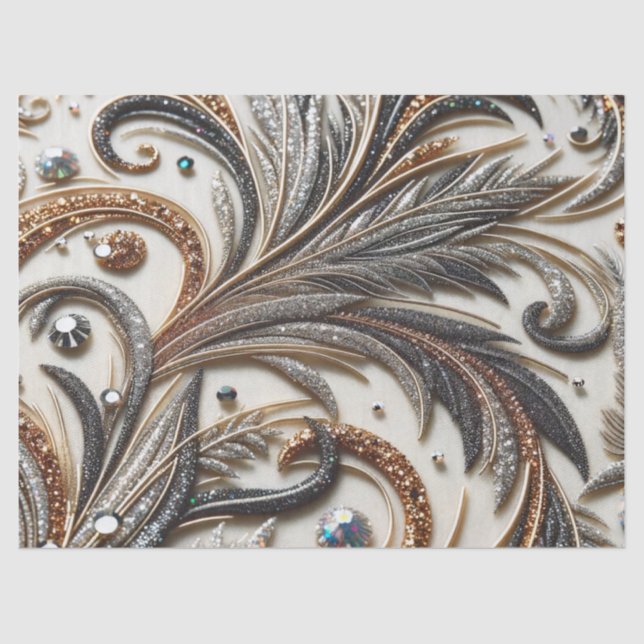 Glittering floral pattern with gemstone tissue paper (Front)