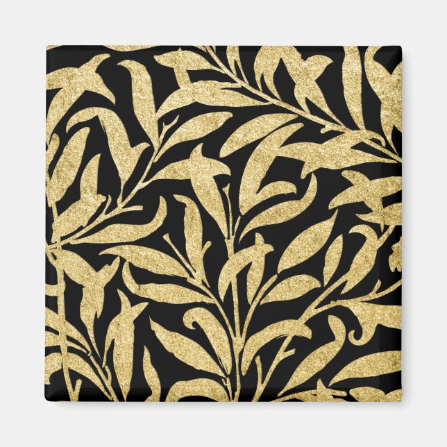 Glittering Gold and Black Leaf  Pattern Magnet (Front)