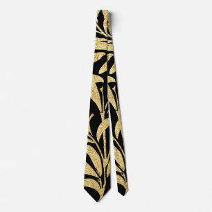 Glittering Gold and Black Leaf Pattern Tie