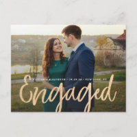 Glittering Gold Engagement Save the Date Postcard