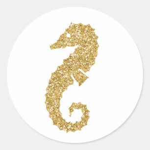 Glittering Gold Sea Horse Classic Round Sticker