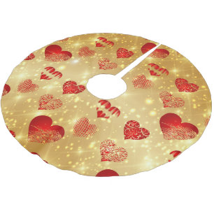 Glittering Golden Background And Hearts Brushed Polyester Tree Skirt