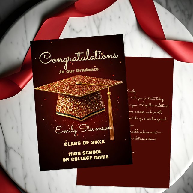 Glittering Graduation Cap  and Confetti on Red Card (Creator Uploaded)