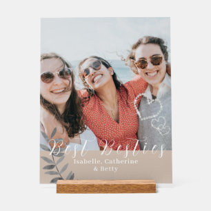 Glittering Hearts Besties  Acrylic Sign