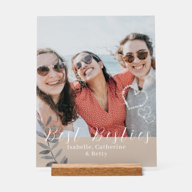 Glittering Hearts Besties  Acrylic Sign (Front)