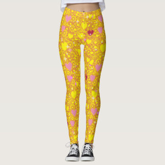 Glittering Hearts Pattern 01 BYellow BG Leggings