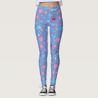 Glittering Hearts Pattern 01 LBlue BG Leggings