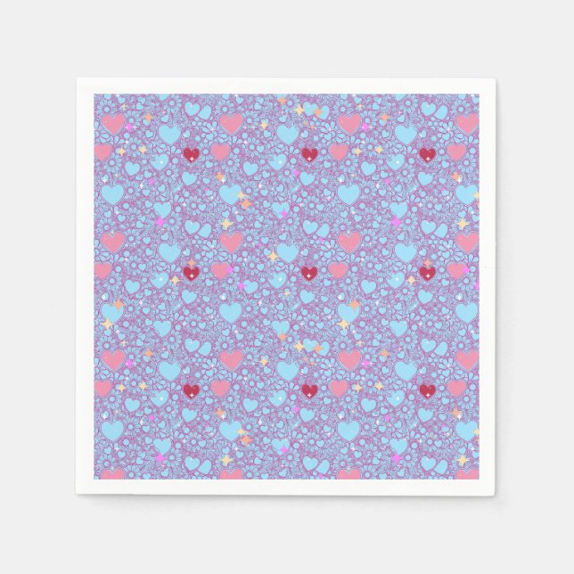 Glittering Hearts Pattern 01 LBlue BG Napkin (Front)