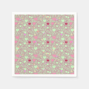 Glittering Hearts Pattern 01 LGreen BG Napkin