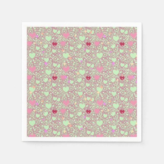 Glittering Hearts Pattern 01 LGreen BG Napkin (Front)