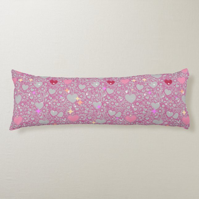 Glittering Hearts Pattern 01 Lgrey BG Body Cushion (Front)