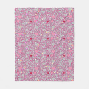 Glittering Hearts Pattern 01 Lgrey BG Fleece Blanket