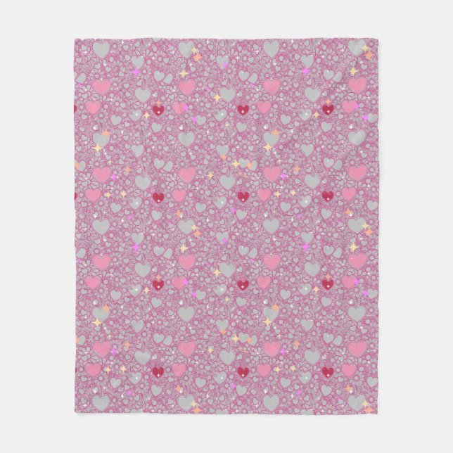 Glittering Hearts Pattern 01 Lgrey BG Fleece Blanket (Front)