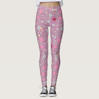 Glittering Hearts Pattern 01 Lgrey BG Leggings