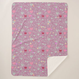 Glittering Hearts Pattern 01 Lgrey BG Sherpa Blanket