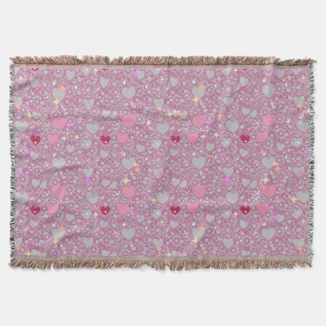 Glittering Hearts Pattern 01 Lgrey BG Throw Blanket (Front)