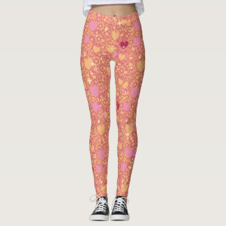 Glittering Hearts Pattern 01 LOrange BG Leggings