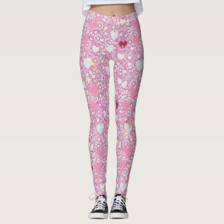 Glittering Hearts Pattern 01 Offwhite BG Leggings