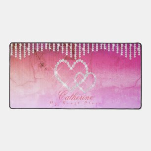 Glittering Hearts Pink Red Desk Mat
