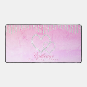 Glittering Hearts Rustic Purple Desk Mat