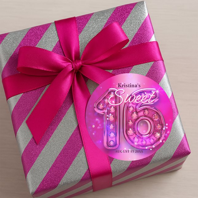 Glittering Hot Pink Jewel Sweet Sixteen  Classic Round Sticker (Creator Uploaded)