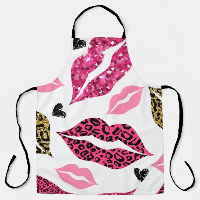 Glittering Lips: Leopard Fashion Pattern Apron (Front)