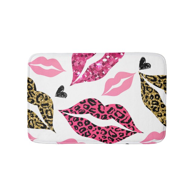 Glittering Lips: Leopard Fashion Pattern Bath Mat (Front)