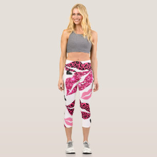 Glittering Lips: Leopard Fashion Pattern Capri Leggings