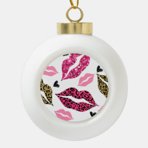 Glittering Lips: Leopard Fashion Pattern Ceramic Ball Christmas Ornament
