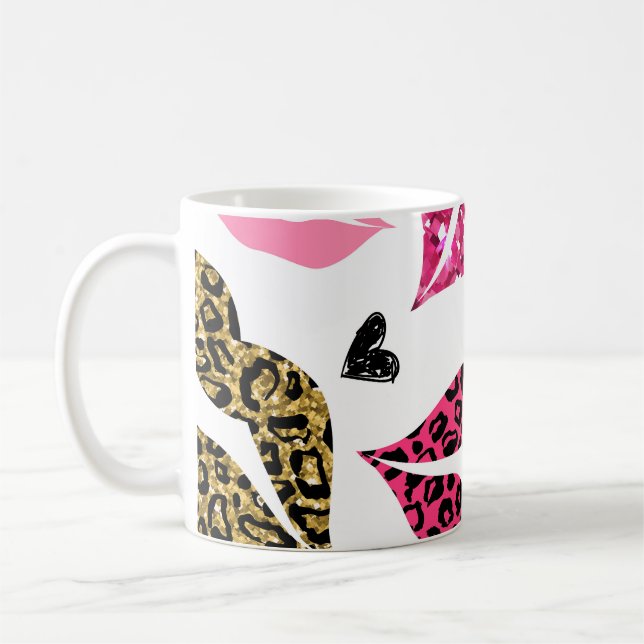 Glittering Lips: Leopard Fashion Pattern Coffee Mug (Left)