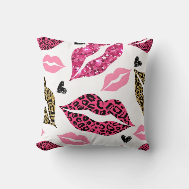 Glittering Lips: Leopard Fashion Pattern Cushion (Front)