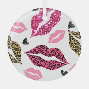 Glittering Lips: Leopard Fashion Pattern Glass Tree Decoration