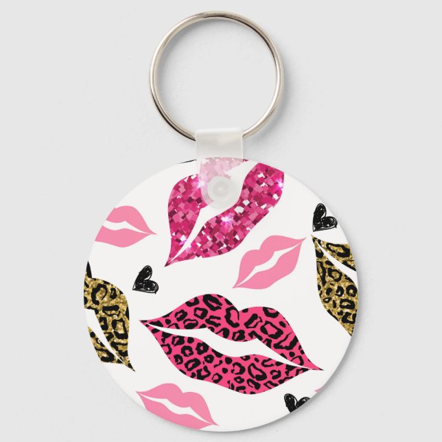 Glittering Lips: Leopard Fashion Pattern Key Ring (Front)
