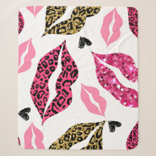 Glittering Lips: Leopard Fashion Pattern Sherpa Blanket