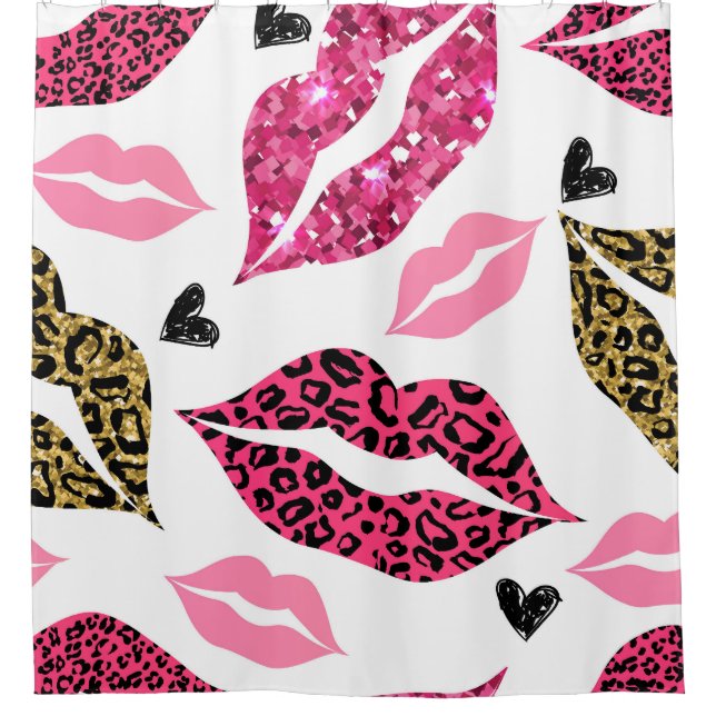 Glittering Lips: Leopard Fashion Pattern Shower Curtain (Front)