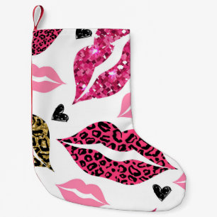 Glittering Lips: Leopard Fashion Pattern Small Christmas Stocking