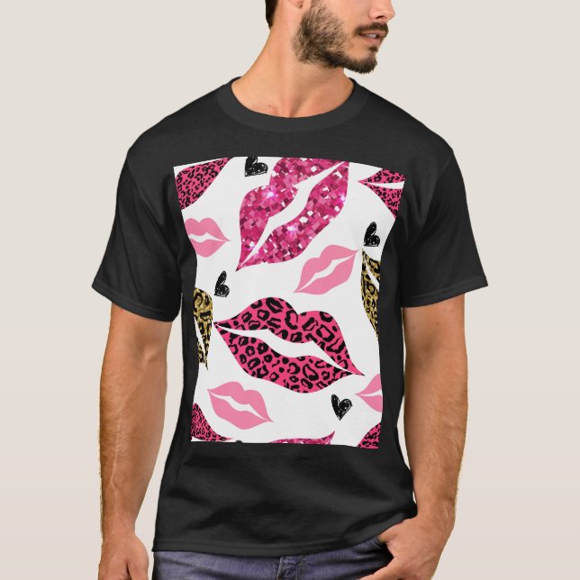 Glittering Lips: Leopard Fashion Pattern T-Shirt (Front)