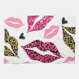 Glittering Lips: Leopard Fashion Pattern Tea Towel