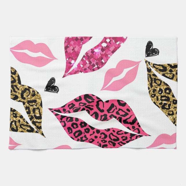 Glittering Lips: Leopard Fashion Pattern Tea Towel (Horizontal)