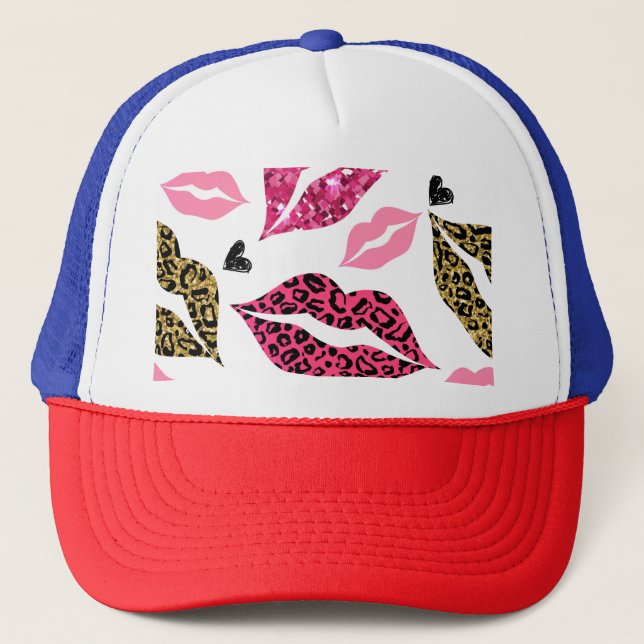 Glittering Lips: Leopard Fashion Pattern Trucker Hat (Front)