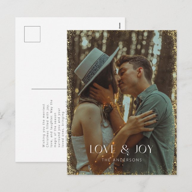 Glittering Love & Joy Holiday Photo Card (Front/Back)